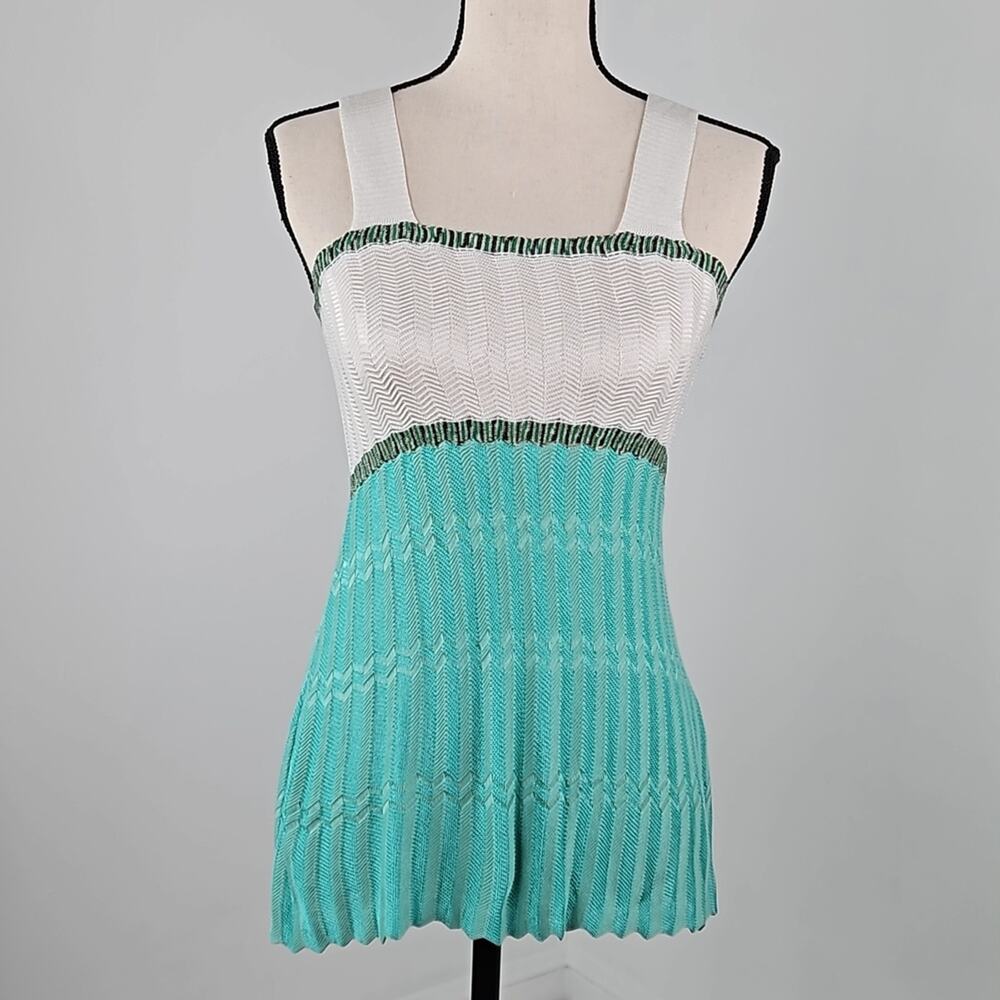 M Missoni Green White Colorblock‎ Knit Tunic Tank Top | Women's 6